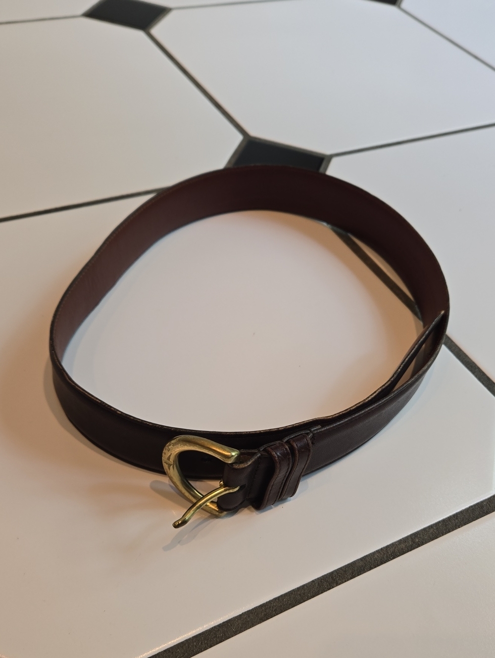 Coach Dark Brown Leather Belt with Brass Buckle
